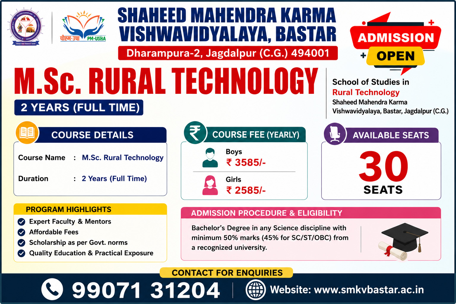 Admission Open 2026-27 Courses Offered by SOS in Rural Technology Department